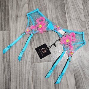 NWT Honey Birdette Christine Turquoise Suspender Garter Belt Size M